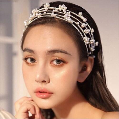 Elegant Wedding Bridal Headdress 4-strand Hair Hoop Earring Set with Pearls for Perform Travel Studio Photo Festival Gift HP107