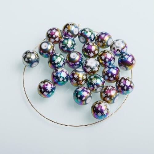 10mm Round Beads for DIY Christmas Gifts Star Pattern Printed glass beads