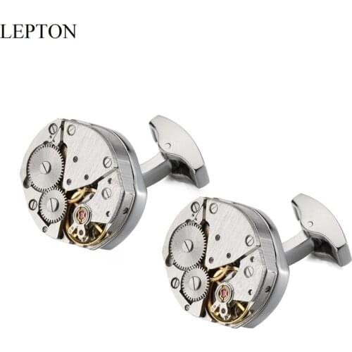 Lepton Watch Movement Design Cufflinks Of Immovable Steampunk Gear Watch Mechanism CuffLink for Mens Wedding Relojes Gemelos