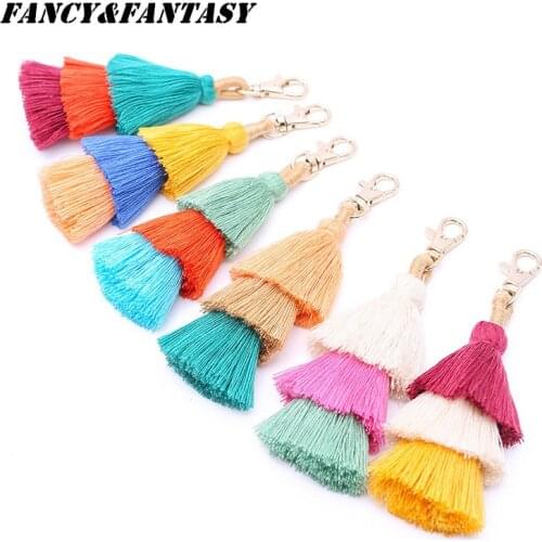 Fancy&Fantasy Hot Selling Colorful Tassel Keychain for Women Bag Keychain Car Key Ring Bohemian Bag Charms Jewelry Accessories