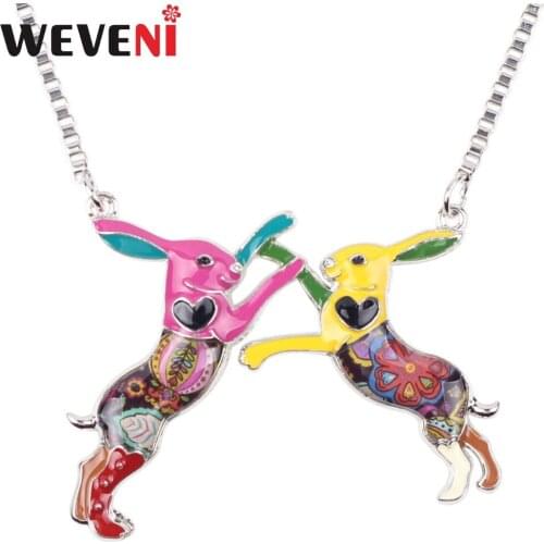WEVENI Statement Maxi Enamel Metal Rabbit Hare Choker Necklace Pendant Collar Chain 2017 New Fashion Animal Jewelry For Women