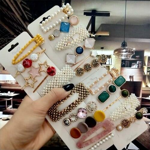 Fashion Simulated Pearl Hair Clips Set Women Jewelry Elegant Crystal Acrylic Barrette Pins BB For Girl Hairgrip Hair Accessories