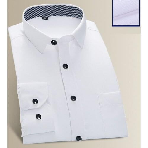 Mens Classic Solid Dress Shirt Pure Color Fashion Long Sleeve Business Formal Regular Fit Office Camisa Social Shirts