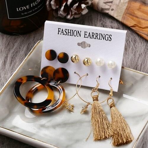 Hot Sale Tassel Acrylic Earrings Women Bohemian Earrings Set Big Geometric Drop Earring 2020 Pearl Earrings Set Fashion Jewelry