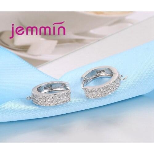 New Fine 925 Sterling Silver Making Accessory DIY Connector Hoop Earrings Finding Components With Full Micro Rhinestone