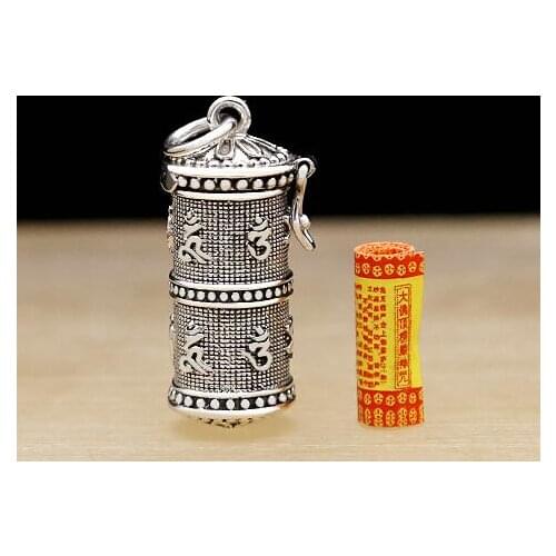 New! Vintage 925 Silver Tibetan OM Mantra Ghau Box Pendant Thai Sterling Silver Tibetan Gau Pendant Buddhist Prayer Box Pendant