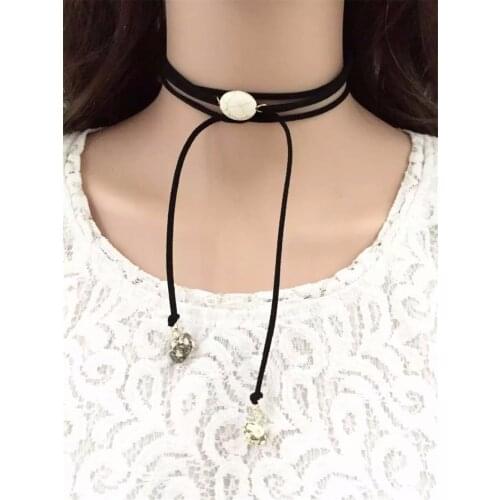Bohemian Handmade Choker Necklace Velvet Leather Chain Natural Stone Long Necklaces For Women Fashion Part Jewelry
