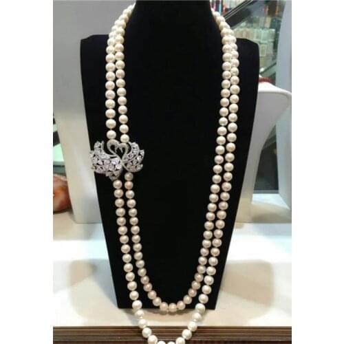 NEW Designed European American styles natural 8-9MM big white baroque pearl swam clisp necklace fashion jewelry