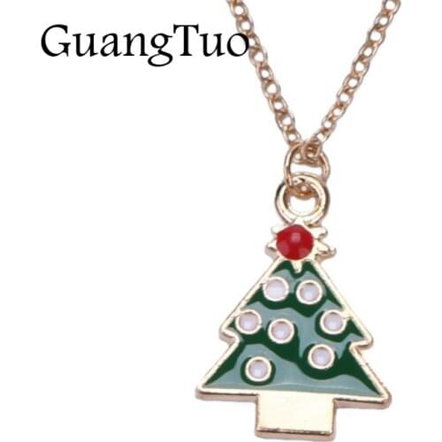 NK2107 New Fashion Drip Christmas Tree Pendant Necklace Tiny Collier Gold Color Chain Collares For Women Jewelry Christmas Gift