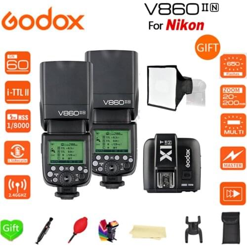 Paypal Accpect, 2*V860II-N Godox Flash Speedlite GN60 i-TTL HSS 1/8000s Speedlite Flash + X1T-N trigger for Nikon cameras