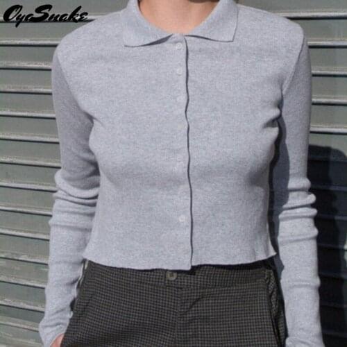 Oyasnake Womens 2021 New Cutton Polo Single Button Long Sleeve Cardigan Coat Fashion Hot Female Soild Spring Autumn Tops