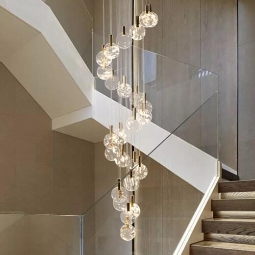 Postmodern light luxury crystal spiral staircase chandelier duplex building restaurant villa stairwell creative long chandelier