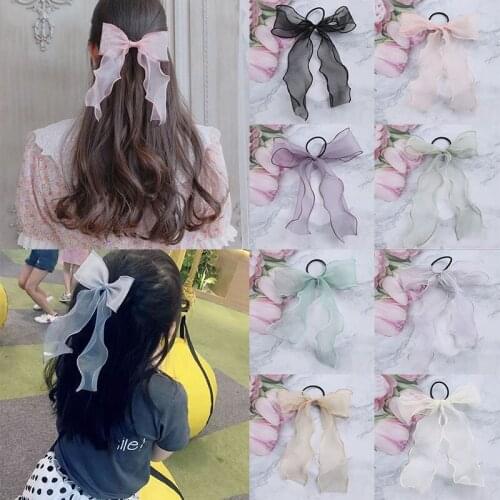 Bow Organza Streamers Hair Scrunchies Soft Gauze Ponytail Elastic Hair Bands Ties Rope Ribbons Hairbands Lace Hair Accessories