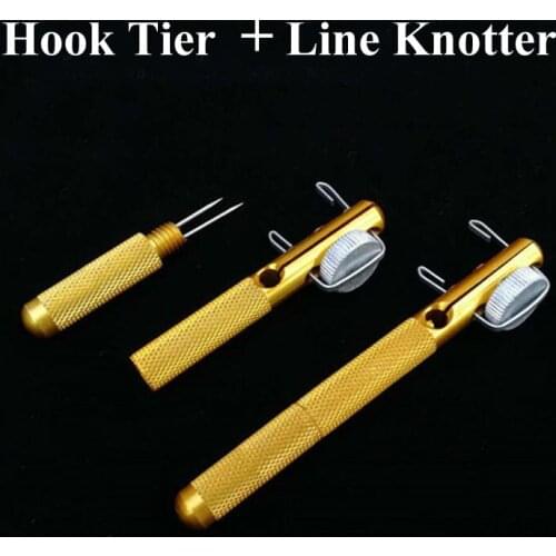 Aluminum Alloy Fishing Hook Tier Tying Double-Headed Needle Knots Gold Line Knotter