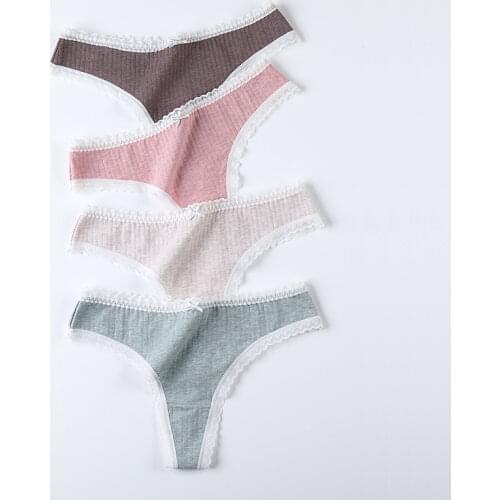 5 Pcs/set Sexy Lace Thong Panty Soft Cotton Woman T-back Mulberry silk Antibacterial G-string Panties Underwear Dropshipping