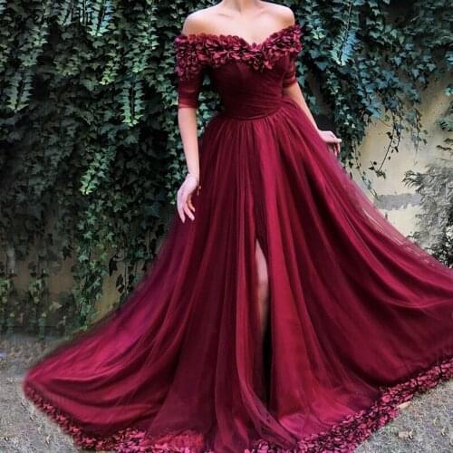 Sexy Off Shoulder Wine Red Prom Dresses 2020 Half Sleeves Simple A-Line Gowns Serene Hill BLA60762