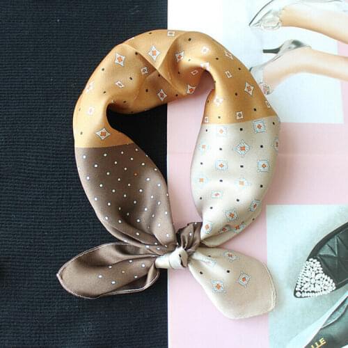 Summer Fall 100% Silk Scarf Shiny Bandana Women Fashion Dot Print Kerchief Neck Hair Headband Headscarf Turban 53*53cm