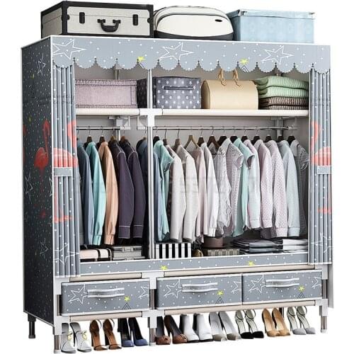 Wardrobe cloth wardrobe steel pipe thickening reinforcement bedroom hanging wardrobe with drawer storage cloth wardrobe