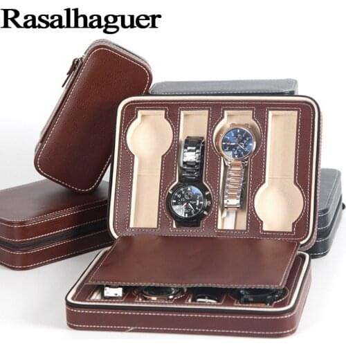 Fashion Hot Sale 8 Grids Leather Watch Box Luxury Zipper style for travelling storage Jewelry Watch Collect Cases Organizer Box