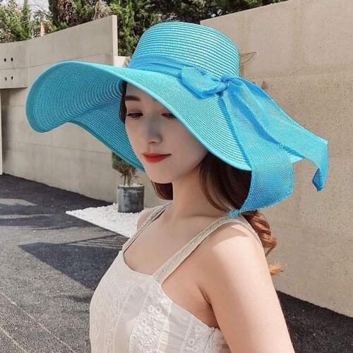 Big Head Circumference Solid Color Wide-brimmed Summer Hat Big-brimmed Straw Hat and Travel Seaside Sun Hat