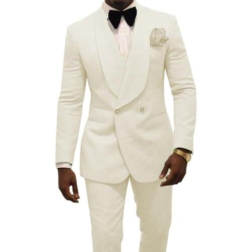 SOLOVEDRESS Mens Suit Double Breasted Slim Fit Jacquard Prom Dress Party Travel Blazer + Pants Customization
