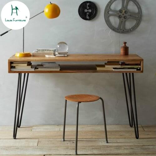 Louis Fashion Computer Desks Nordic Minimalist Retro Worktable Iron Art Wooden Double Decker Table Simple Small Apartment Modern