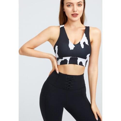 Printed Sports Bra Shockproof Yoga Gym Training Crop Tops Women Quick Dry Running Underwear Cross Back Tight Fitness Jogger Bras