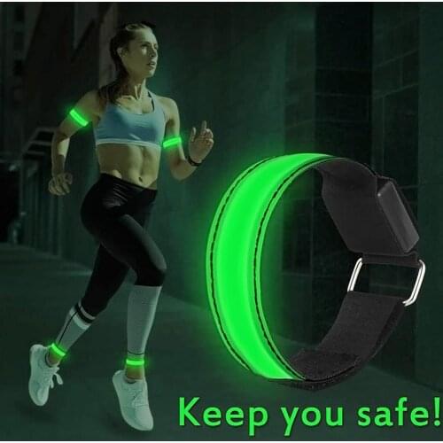 Reflective LED Armband Adjustable Wristband Flashing Strips Ankle Glow Bracelet Safety Light for Night Jogging Walking Biking