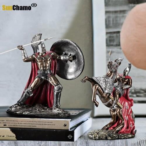 Vintage Roman Soldier Sculpture Greek Mythological Figure Retro Decorative Statue Medieval Armor God Statue Resin Doll Deco