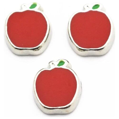 High Quality 10pcs/lot Apple Floating Charms Fit Living Glass Floating Lockets Bracelet DIY Charms Jewelry