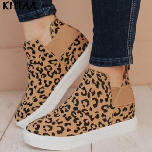 Autumn Ladies Flat Leopard Canvas Shoes Height Increasing Elastic Casual Sneakers Fashion 2021 Comfortable Print Shoe Plus Size