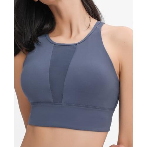 Womens Fitness Sports Sling Yoga Bra Top Ladies Breathable Mesh 4-way Stretch Gym Sports Bra Push-up Sports Bra