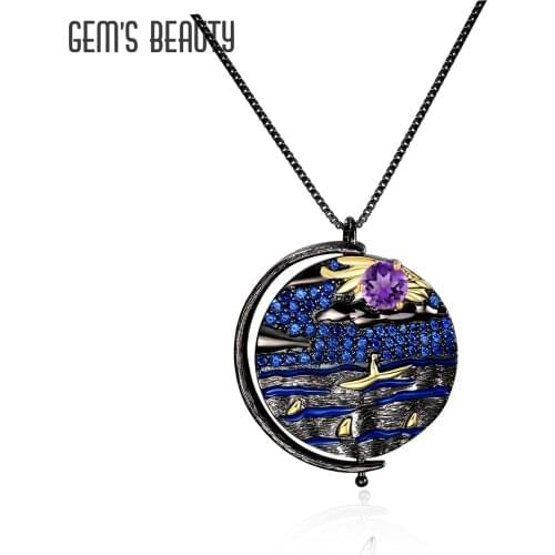Gems Beauty 925 Sterling Silver Necklace For Women Jewelry Natural Gemstone Amethyst Universe Original Design Handmade Pendant