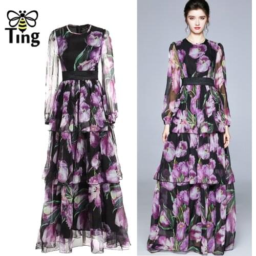 Tingfly 2021 Summer Designer Runway Floral Dress Purple Flower Print Maxi Dress Casual Trendy Dress On Tumblr Vestidos de fiesta