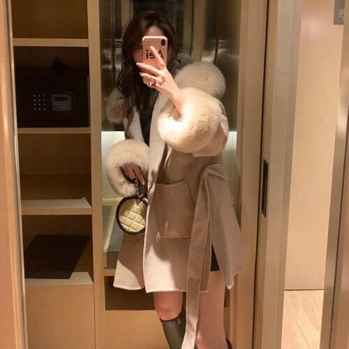 2020 Winter Autumn Wool Coat Women Real Fox Fur Collar Woman Jacket Fashion Coats and Jackets Women Clothes Veste Femme WPY1489