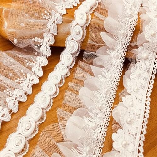 1 Yards Flower Lace Beads Mesh Trims Ribbon Sewing Clothing Dress Hat DIY Decor