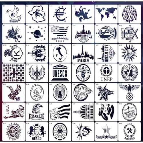 42pcs A5 European City and American Elements Stencils for T-shirt Wall Art Painting EAGLE/ World Map Spray Layering Template