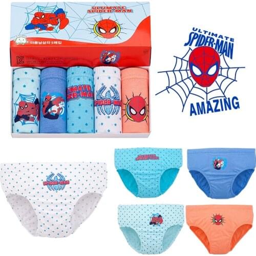 Disney 5/PCS childrens fashion cotton breathable soft and comfortable cartoon spiderman cotton boy briefs cotton boxed