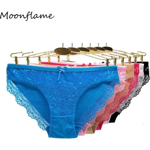 Moonflame 5 pcs/lots Women Lingerie Sexy Lace Transparent Ladies Cotton Briefs Panties M L XL 89330