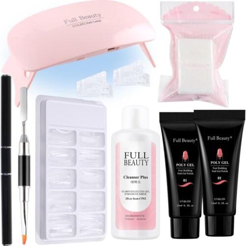 Poly Extend Gel Nail Kit with Lamp Crystal Builder Gel Nail Polish Nails Extension Acrylic Quick Building Manicure Set LA1809-3