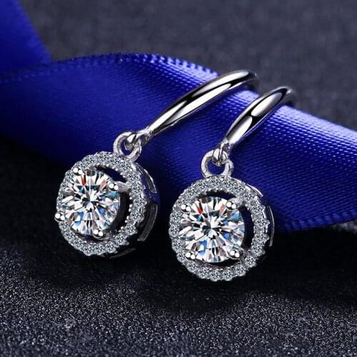 925 Sterling Silver Earrings Moissanite Ear Hook Round Bag Earrings Support Any Appraisal Of Female Jewelry