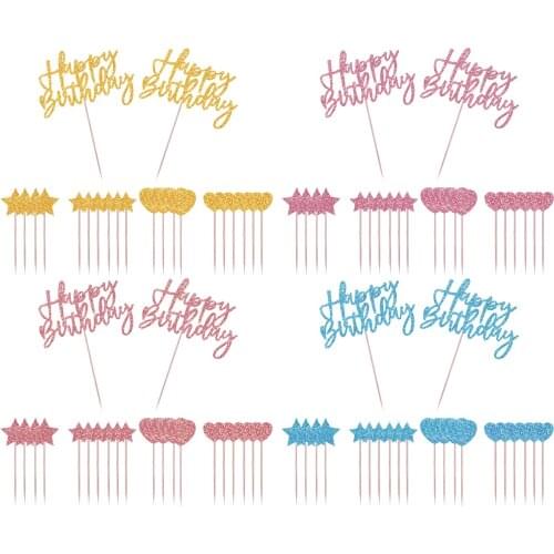 Glitter Cake Topper Birthday Letter Cake Confetti Balloon Set Baking Party Decor