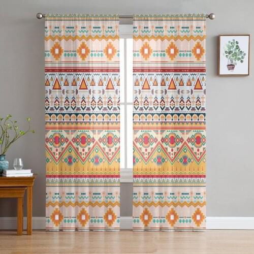 Bohemian Ethnic Print Sheer Window Panel Curtains Room for Living Room Bedroom Kitchen Room Chiffon Tulle Curtains