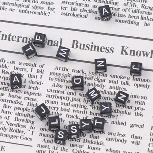 Wholesale Mixed Black Alphabet /Letter Acrylic Cube Beads For Jewelry DIY 6x6mm 400PCs YKL0142