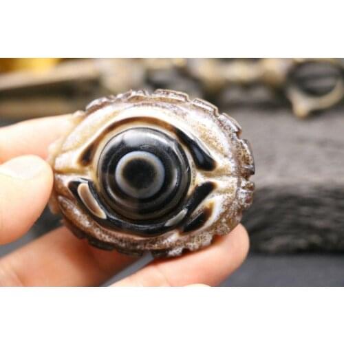 Energy!!! Mysterious Tibetan Onyx OM Words Totem Heaven eye Sculptural Big Carving LKbrother Talisman Treasure