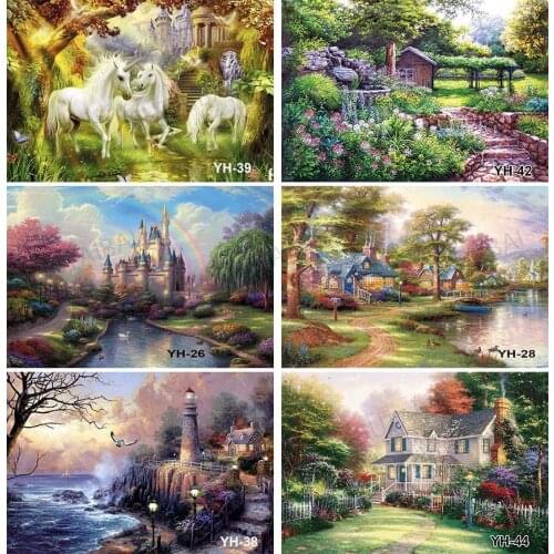 Photography Backdrops Oil Painting Unicorn Castle Newborns Kids Portraits Photo Background Studio Birthday Baby Shower Props