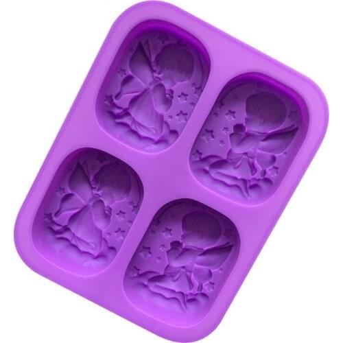 4 Hole Angels prayer Food-grade Silicone Soap Mold Cake Angel Couple Handmade Maker Tool 3D Soap Molds DIY Crafts Mold