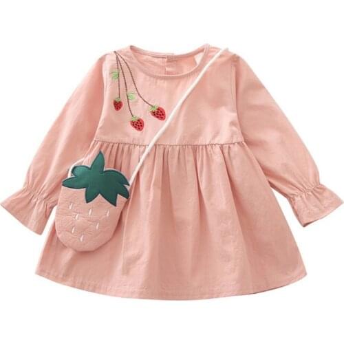 Girls Dress Strawberry Print Children Baby Autumn Clothes Cotton Long Sleeve O-Neck Kids Toddler Casual Pageant Dresses