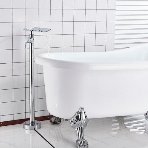 Curved spout design floor shower Chrome bathroom faucets bracket Hot & Cold water mixer brass bathroom faucet hot tub bathtub