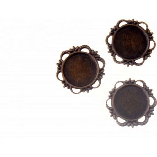 Free shipping Retail 60Pcs Bronze Filigree Cabochon Setting Wraps Connectors Crafts Decoration DIY Embellishments 21mm